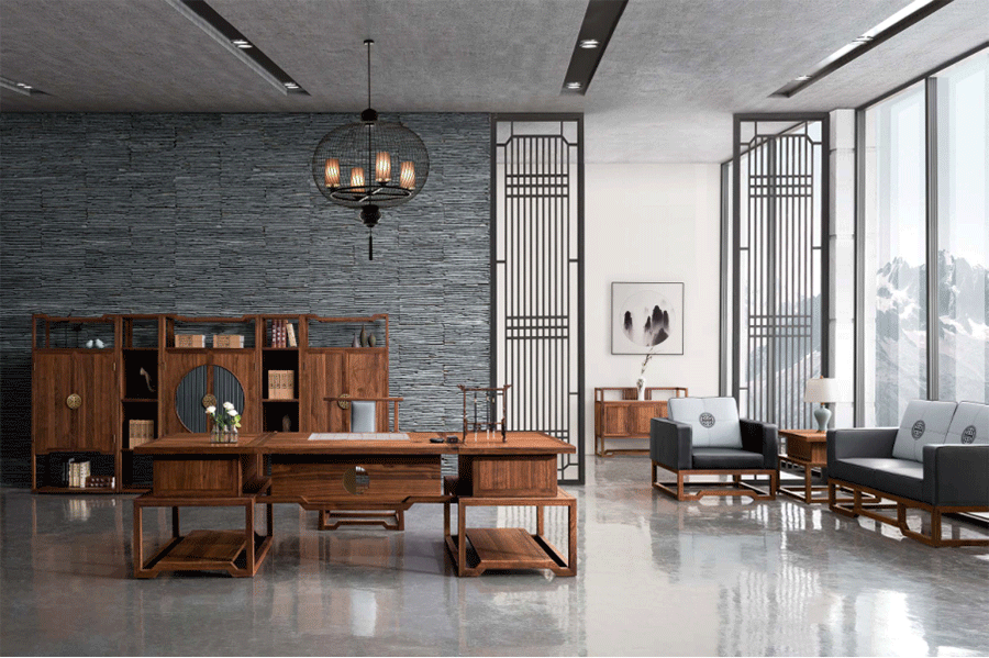 迪歐辦公家具&mdash;&mdash;老板室辦公家具新中式實木辦公家具